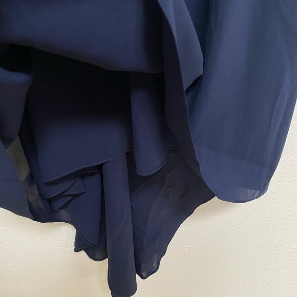 Alice + Olivia Dress Women’s SP Maxi Navy Silk Keyhole Knot Back High Low Drapey - Picture 9 of 10